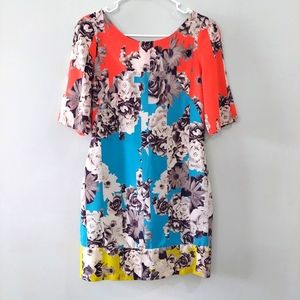 Yoana Baraschi dress Small orange blue gray white floral scoop neck half sleeve